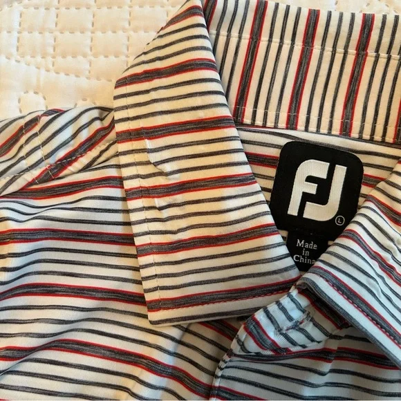 FootJoy Men's Striped Polo Shirt - Red, White, and Gray - Picture 7 of 8